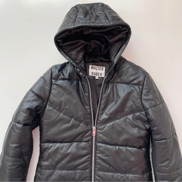 Walter Baker Robert Lamb Leather Longline Hooded Jacket In Black, Size Large - Picture 6 of 16